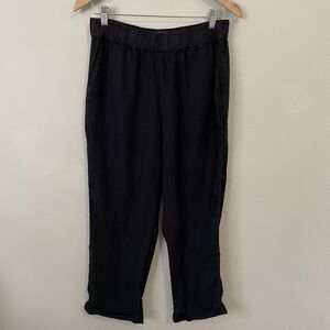 Rachel Roy 100% Linen Cropped Pants Womens M Black Coastal Beach Minimalist